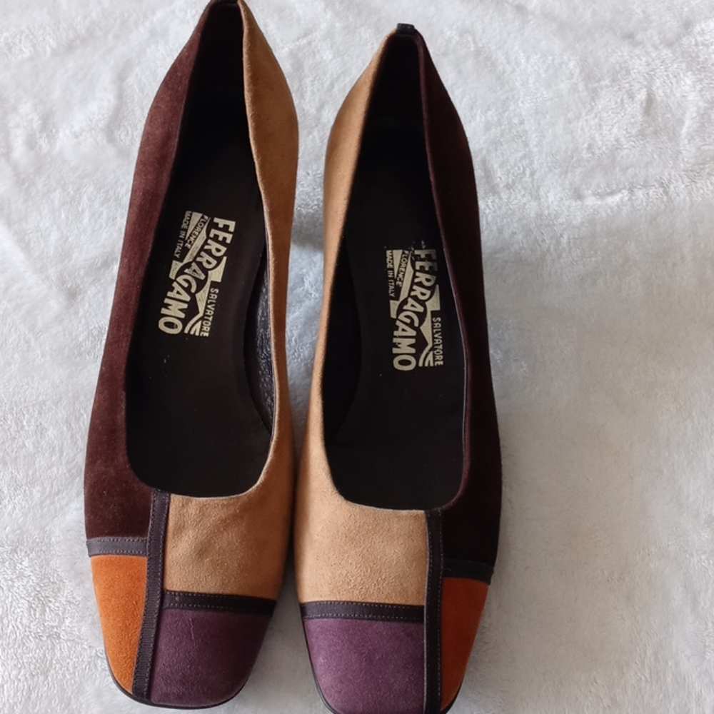 Salvatore Ferragamo Patchwork Suede Heels